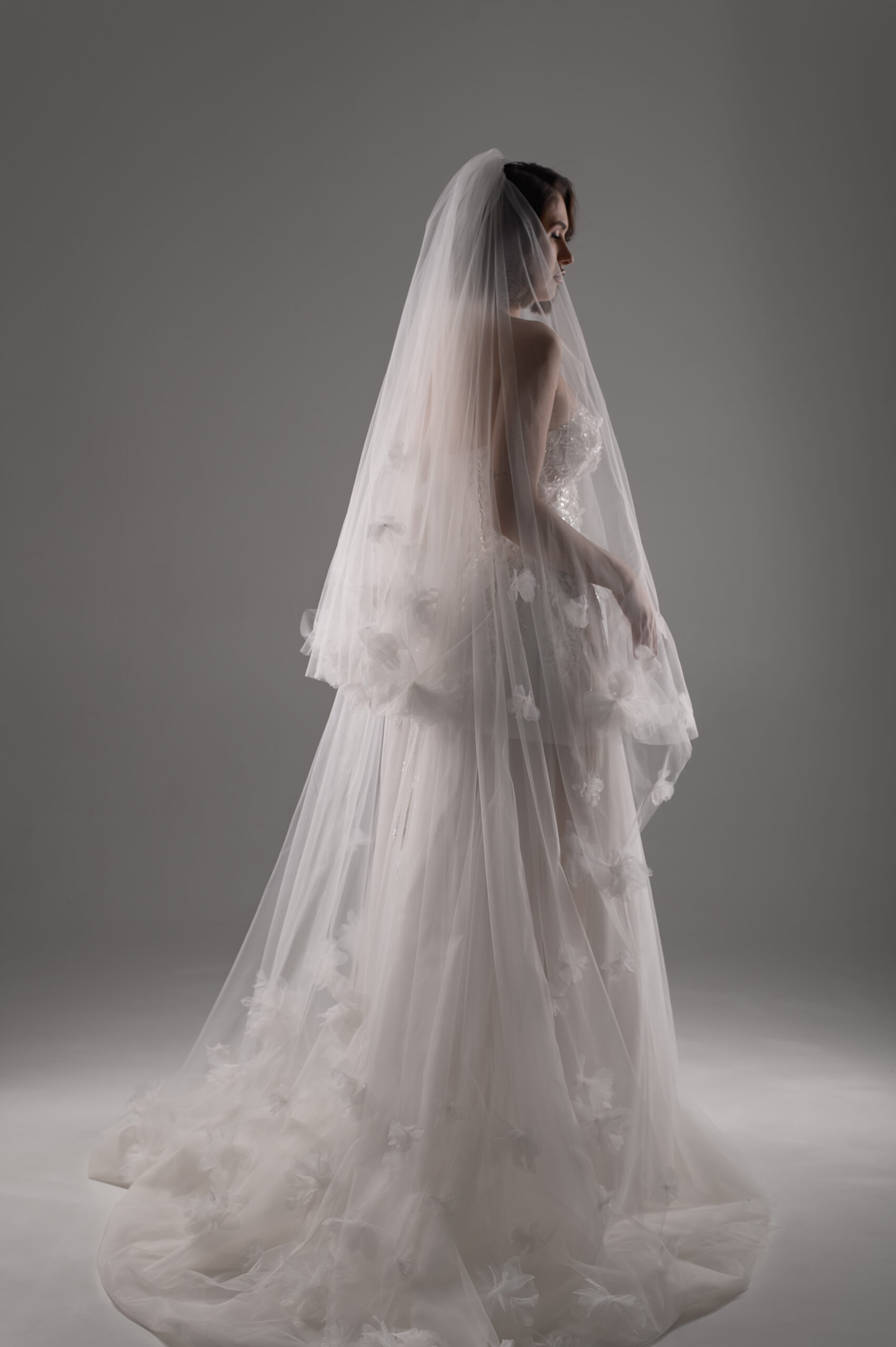 Peony 3D flowers veil